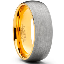 Men's Tungsten Carbide Wedding Band Ring, 8mm Dome Brushed GoldTone Comfort Fit Band 7 to 15