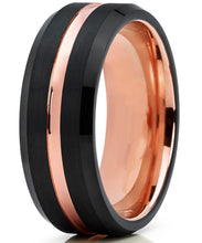 Tungsten Carbide Men's Black and RoseTone Brushed Grooved Wedding Band Engagement Ring, Comfort Fit 7-13