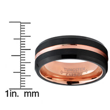 Tungsten Carbide Men's Black and RoseTone Brushed Grooved Wedding Band Engagement Ring, Comfort Fit 7-13