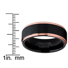 Men's Tungsten Carbide Black and RoseTone Brushed Raised Center Wedding Band Engagement Ring, Comfort Fit