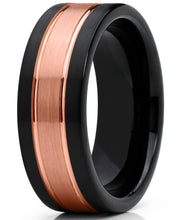 Men's Tungsten Carbide Black and RoseTone Brushed Wedding Band Engagement Ring, Comfort Fit 7-13