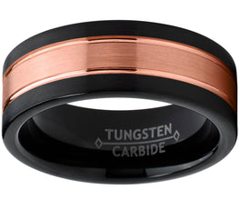 Men's Tungsten Carbide Black and RoseTone Brushed Wedding Band Engagement Ring, Comfort Fit 7-13