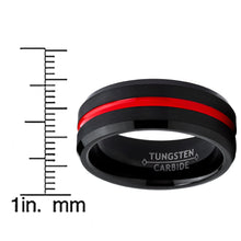 Men's Tungsten Carbide Black Wedding Band Engagement Ring,Grooved Red Center, Comfort Fit 7-13