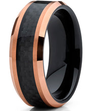 Men's Tungsten Carbide Black and RoseTone Brushed Wedding Band Engagement Ring Carbon Fiber Inlay, 8mm