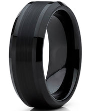 Tungsten Carbide Men's Black Brushed Center Wedding Band Engagement Ring,  8mm Comfort Fit