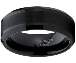 Tungsten Carbide Men's Black Brushed Center Wedding Band Engagement Ring,  8mm Comfort Fit