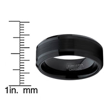 Tungsten Carbide Men's Black Brushed Center Wedding Band Engagement Ring,  8mm Comfort Fit