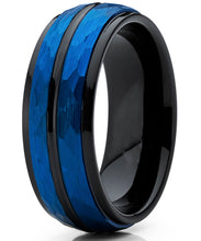 Men's Tungsten Carbide Hammered Brushed Finish Wedding Band Ring 8MM Blue Black Dome