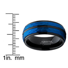 Men's Tungsten Carbide Hammered Brushed Finish Wedding Band Ring 8MM Blue Black Dome