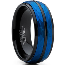 Men's Tungsten Carbide Hammered Brushed Finish Wedding Band Ring 8MM Blue Black Dome