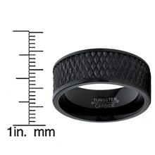 Men's Black Tungsten Carbide Wedding Band Engagement Ring Diamond Treaded Design, Flat Top 9mm