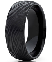 Men's Black Tungsten Carbide Dome Wedding Band Engagement Ring with Damascus Style Texture 8mm 7-15