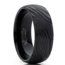 Men's Black Tungsten Carbide Dome Wedding Band Engagement Ring with Damascus Style Texture 8mm 7-15