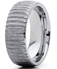 Men's Tungsten Carbide Dome Wedding Band Engagement Ring Chieseled Tree Bark Textured Design