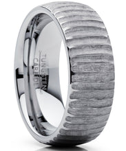 Men's Tungsten Carbide Dome Wedding Band Engagement Ring Chieseled Tree Bark Textured Design