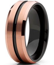 Men's Tungsten Carbide Black and RoseTone Brushed Wedding Band Engagement Ring, Comfort Fit 8mm