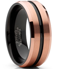 Men's Tungsten Carbide Black and RoseTone Brushed Wedding Band Engagement Ring, Comfort Fit 8mm