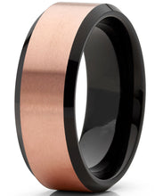 Men's Tungsten Carbide Black and RoseTone Brushed Wedding Band Engagement Ring, Comfort Fit 8mm