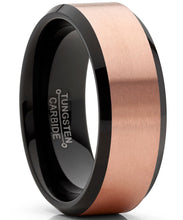 Men's Tungsten Carbide Black and RoseTone Brushed Wedding Band Engagement Ring, Comfort Fit 8mm