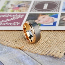 Men's Rose Tone Tungsten Carbide Wedding Band Ring With Banded Satin Stripes and Beveled Edges 9mm