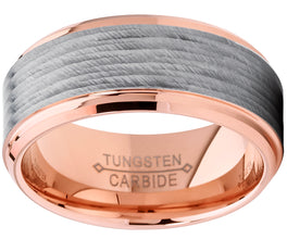 Men's Rose Tone Tungsten Carbide Wedding Band Ring With Banded Satin Stripes and Beveled Edges 9mm