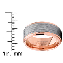 Men's Rose Tone Tungsten Carbide Wedding Band Ring With Banded Satin Stripes and Beveled Edges 9mm