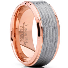 Men's Rose Tone Tungsten Carbide Wedding Band Ring With Banded Satin Stripes and Beveled Edges 9mm