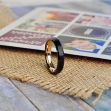 4mm Wide Tungsten Carbide Black and RoseTone Brushed Wedding Band Engagement Ring, Comfort Fit 5-12