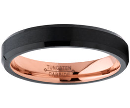 4mm Wide Tungsten Carbide Black and RoseTone Brushed Wedding Band Engagement Ring, Comfort Fit 5-12