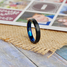 4mm Wide Tungsten Carbide Brushed Black and Blue Wedding Band Engagement Ring, Comfort Fit