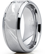 Men's Tungsten Carbide Wedding Band Ring, Inlaid Simulated Damascus Pattern 9mm