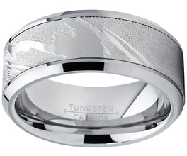 Men's Tungsten Carbide Wedding Band Ring, Inlaid Simulated Damascus Pattern 9mm