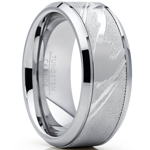 Men's Tungsten Carbide Wedding Band Ring, Inlaid Simulated Damascus Pattern 9mm