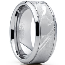 Men's Tungsten Carbide Wedding Band Ring, Inlaid Simulated Damascus Pattern 9mm