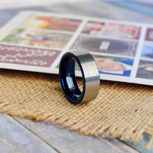 Men's Blue Tungsten Carbide Pipe-Cut Wedding Band Ring Brushed Comfort Fit Band 8mm