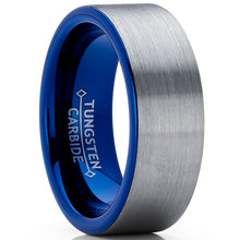 Men's Blue Tungsten Carbide Pipe-Cut Wedding Band Ring Brushed Comfort Fit Band 8mm