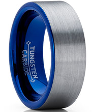 Men's Blue Tungsten Carbide Pipe-Cut Wedding Band Ring Brushed Comfort Fit Band 8mm