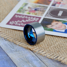 Men's Blue Tungsten Carbide Pipe-Cut Wedding Band Ring Brushed Comfort Fit 12mm