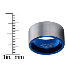 Men's Blue Tungsten Carbide Pipe-Cut Wedding Band Ring Brushed Comfort Fit 12mm
