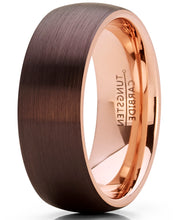 Men's Chocolate Brown and Rose Tone Tungsten Carbide Wedding Band Ring, brushed dome Comfort Fit 8mm