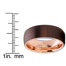 Men's Chocolate Brown and Rose Tone Tungsten Carbide Wedding Band Ring, brushed dome Comfort Fit 8mm