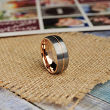 Men's Rose Tone Tungsten Carbide Wedding Band Engagement Ring, Dome Grooved Center Comfort Fit 8mm