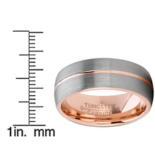 Men's Rose Tone Tungsten Carbide Wedding Band Engagement Ring, Dome Grooved Center Comfort Fit 8mm