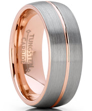 Men's Rose Tone Tungsten Carbide Wedding Band Engagement Ring, Dome Grooved Center Comfort Fit 8mm