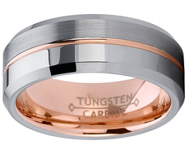 Men's Rose Tone Tungsten Carbide Wedding Band Engagement Ring, Comfort Fit 8mm