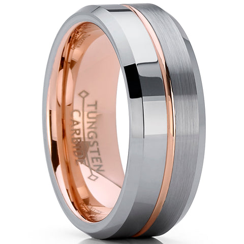 Men's Rose Tone Tungsten Carbide Wedding Band Engagement Ring, Comfort Fit 8mm