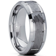 Men's Hammered Grooved Tungsten Carbide Wedding Band Ring, 8mm Comfort Fit