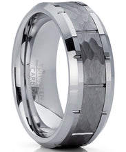 Men's Hammered Grooved Tungsten Carbide Wedding Band Ring, 8mm Comfort Fit