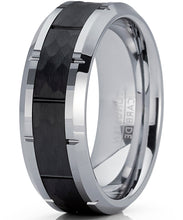 Men's Black Hammered Grooved Tungsten Carbide Wedding Band Ring, 8mm Comfort Fit