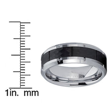 Men's Black Hammered Grooved Tungsten Carbide Wedding Band Ring, 8mm Comfort Fit